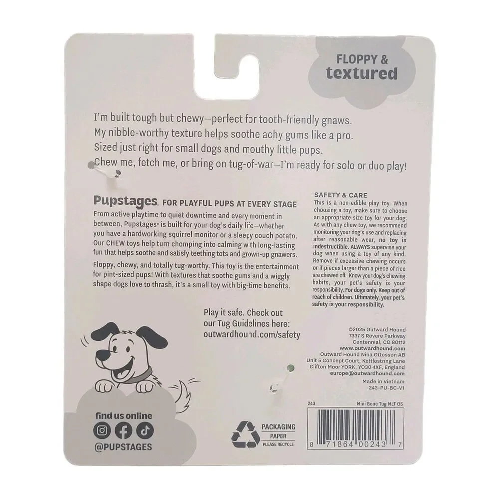Pupstages Mini Bone Tug – Durable Puppy Chew & Tug Toy – New